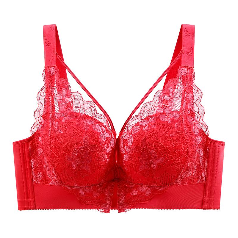 New Large Size Thin Full Cup Underwear Women's No Steel Ring Gathered Adjustable Bra Sexy Lace Collection Bra