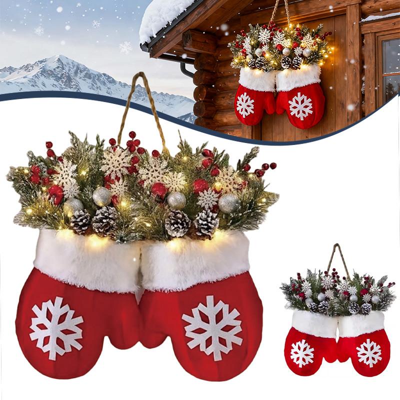 Christmas Garland Creative Glove Shaped Simulated Flower Wreath Window Door Gate Christmas Decorations Xmas New Year Decorations