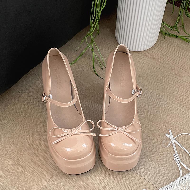Autumn Platform Thick Heel Women Mary Jane Shoes Fashion Butterfly-knot Shoes Ladies Outdoor Dress Pumps