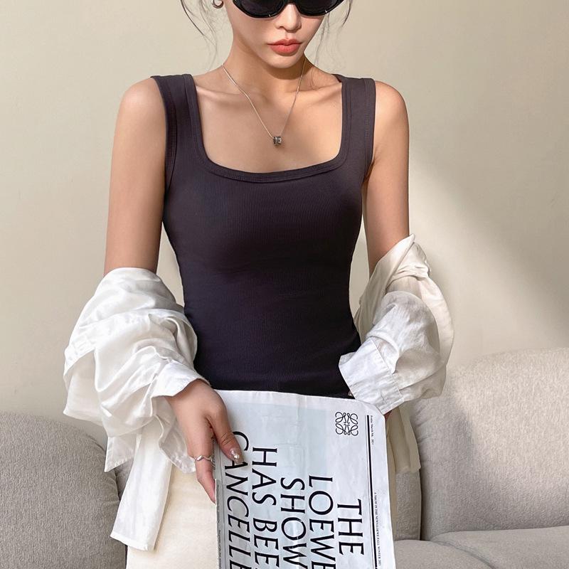 Женский укороченный топ в рубчик с квадратным вырезом, больших размеров - Весна/Лето, без рукавов, майка-камисоль