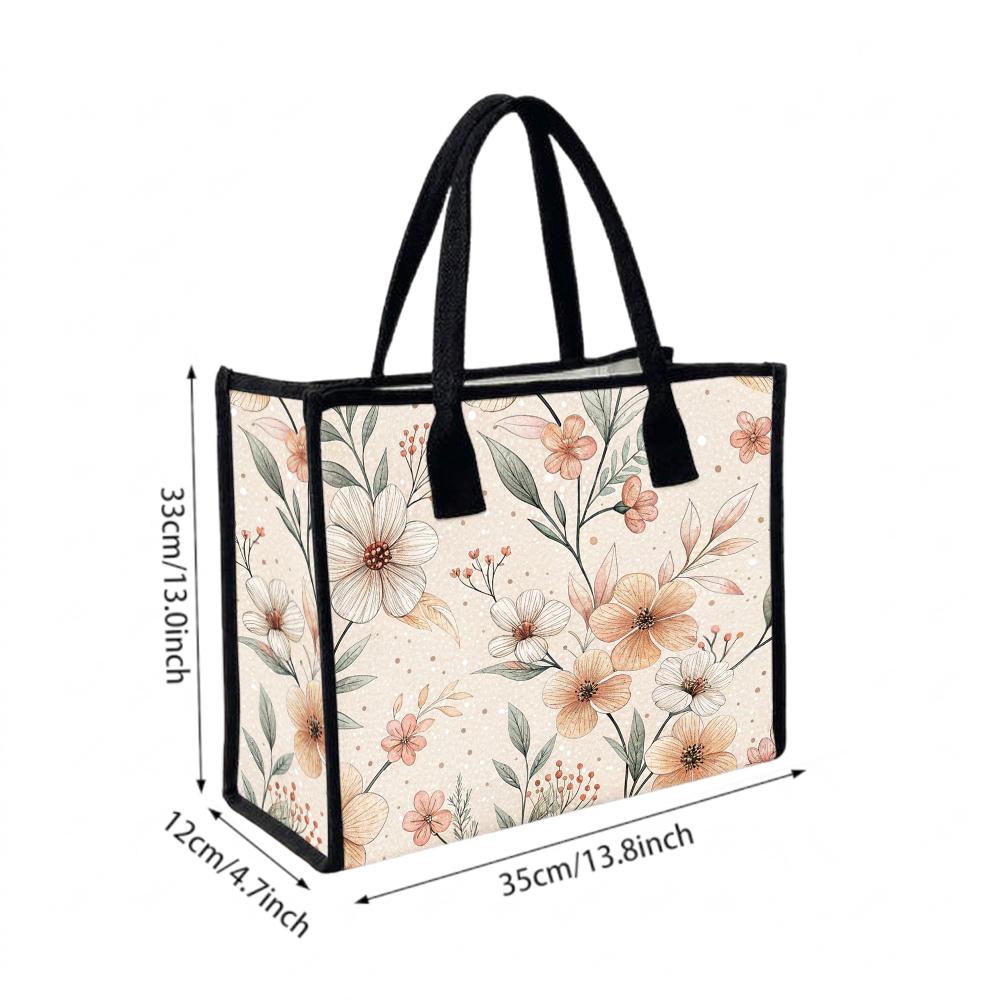 Elegant Floral Print Tote Bag Stylish Portable Commute Shoulder Bag for Women Daily Use