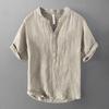 Pure Linen Short Sleeve Men's Summer  Loose Fit Thin V-neck Top Vintage Casual Half Sleeve Linen T-shirt
