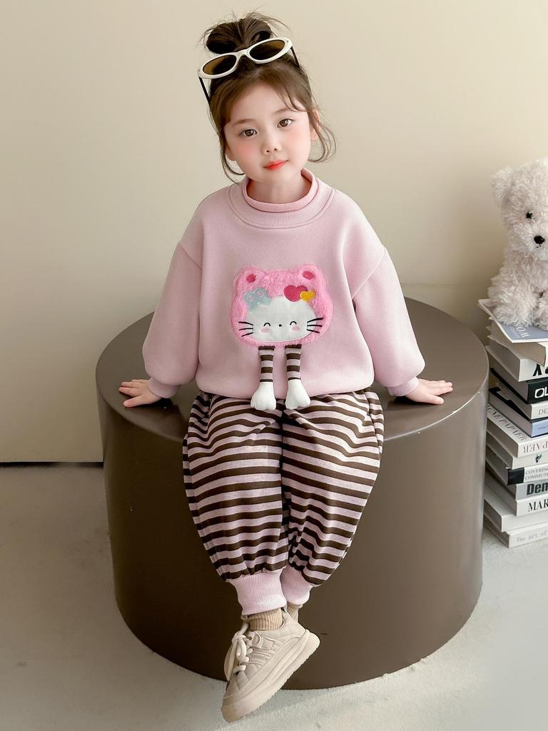 Осень 2025 Комплект из двух предметов: мультяшный свитшот для девочек - Модная повседневная одежда для маленьких девочек