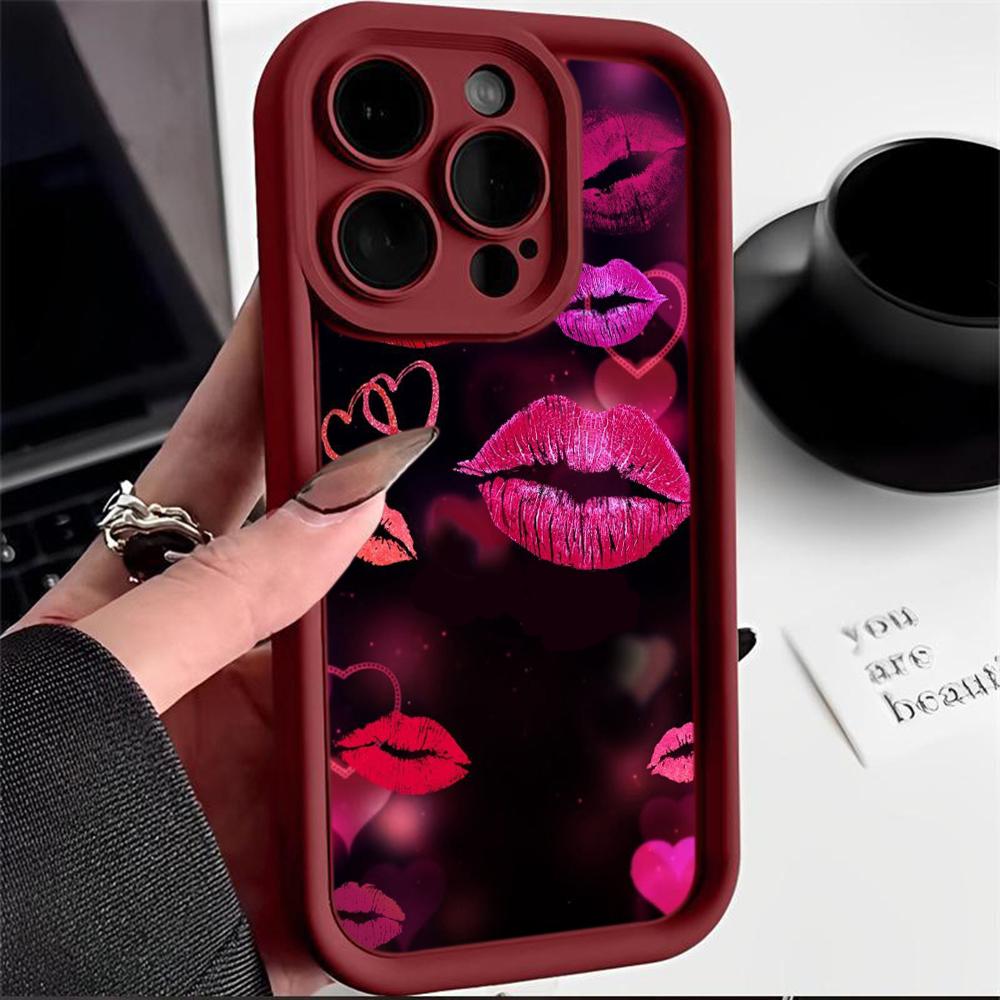 LZ23 Lips Kiss Heart Design Art Silicone Phone Case for iPhone 11 13 14 15 16 Pro Max 7 8 16 Plus 12 Mini XS Max XR Shockproof Back Cover
