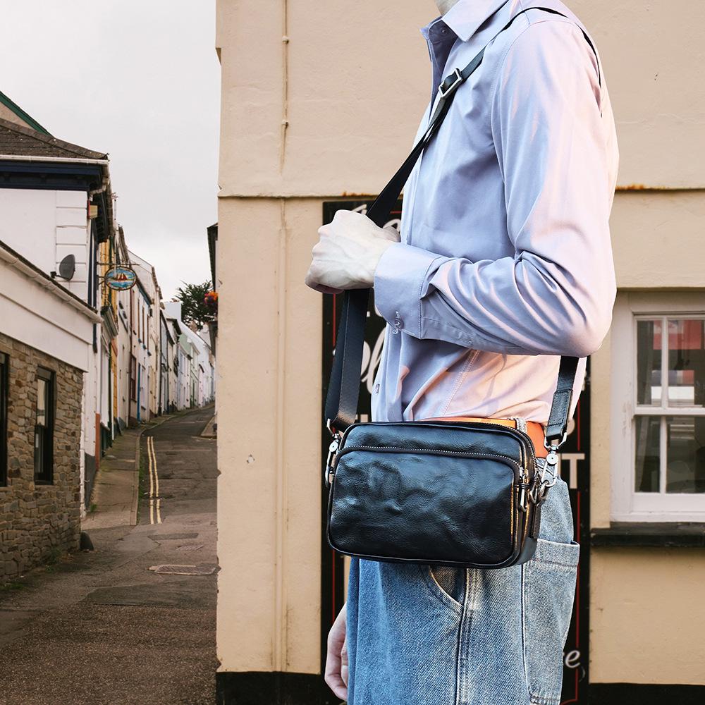 Мужская винтажная сумка-кроссбоди через плечо из натуральной кожи - Роскошный горизонтальный стиль для поездок/спорта