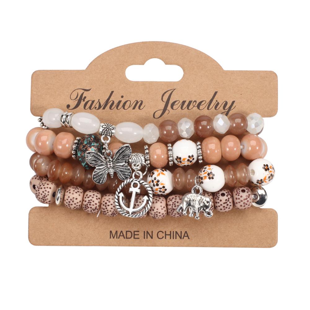 Bohemian Bracelets For Women Stackable Butterfly Elephant Anchor Pendant Beads Bracelet
