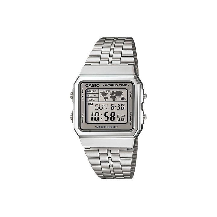 Casio Серия для молодежи Винтажные Стандартные Классические Маленькие Серебристый Блок Квадратные Ретро Водонепроницаемые Кварцевые Механизм Стальной Ремешок Унисекс часы A500WA-7