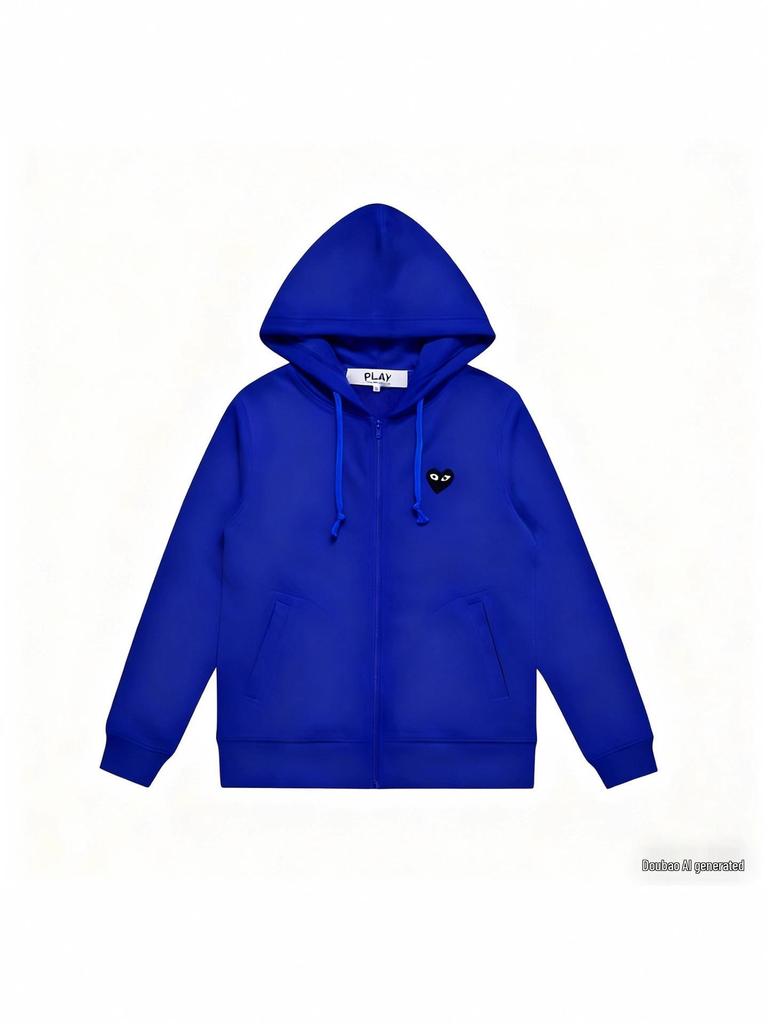 PLAY Love Heart Embroidery Zipper Cardigan Hoodie - Men's Plus Velvet Autumn Hooded Jacket 2025 Model