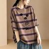 T-shirt for Women Summer Large Size Cotton T-shirt Soft Loose Striped Casual Pullover T-shirt Top