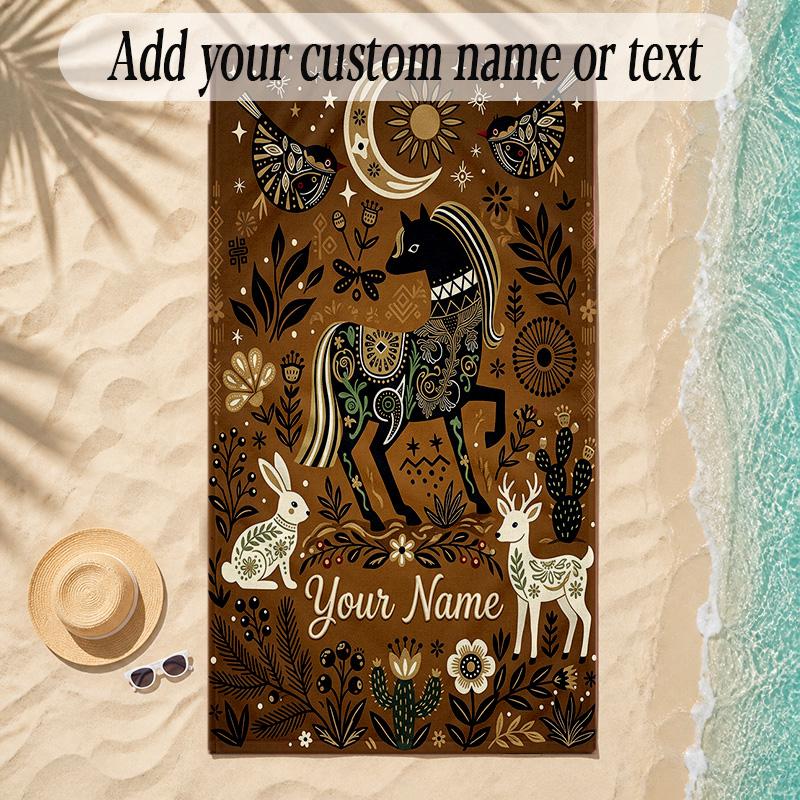 Forest Theme Soft Beach Towel Personalized Custom Name Text Towel Portable for Beach Pool Travel