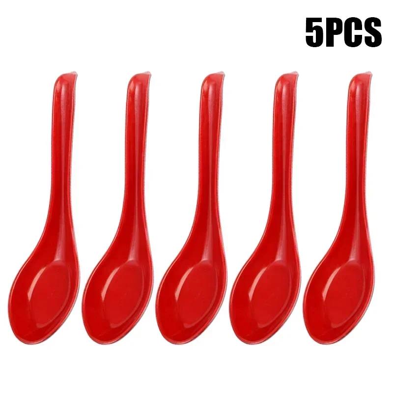 20/1PCS Red Black Soup Spoon Melamine Anti-Shock Plastic Bicolor Spoon with Hook Dumplings Porridge Dinner Cutlery Cook Utensils4