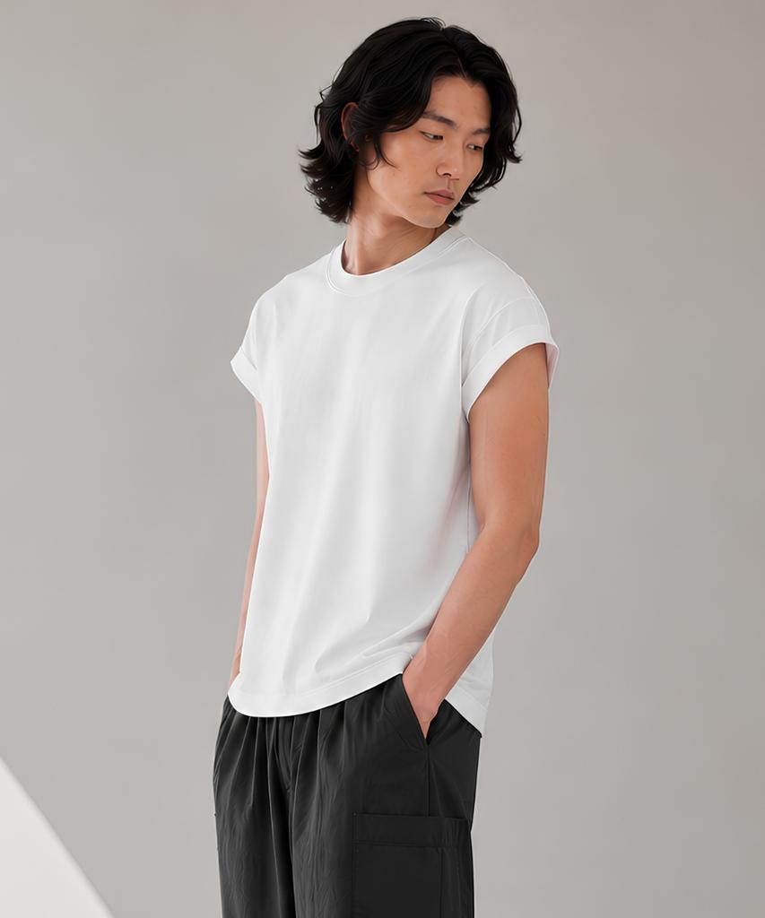 CUSTOMUS Men'S Aerocool Drop Shoulder Cap Sleeve Short Sleeve T-Shirt Cxs26Mkrt602 Whi