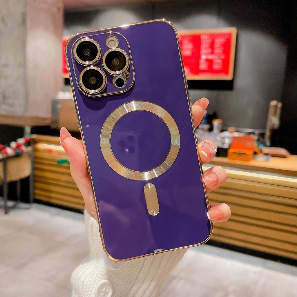 Подходит для iPhone16Pro Магнитный чехол для телефона, гальванизированный однотонный цвет Apple 15 Full Cover Anti-Drop 14 Защитный чехол