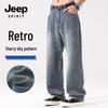 JEEP SPIRIT Men's Retro Blue Loose Straight-Leg Jeans