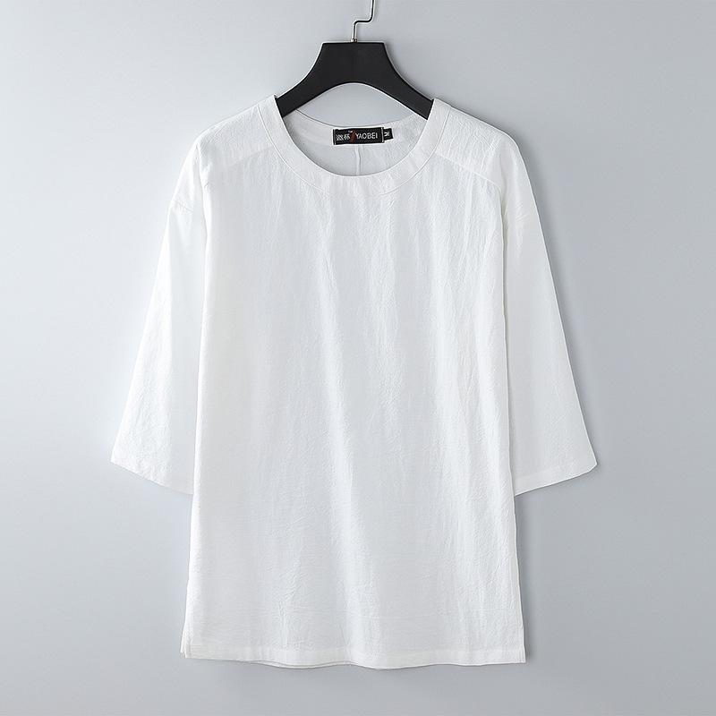 Футболка с короткими рукавами в японском стиле с рукавом три четверти, мужская свободная футболка с короткими рукавами большого размера с рукавом пять четвертей для мужчин