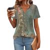 Women's Short Sleeve Tops Summer V-Neck T Shirts Casual Pleated Blouse Loose Print Basic Tee