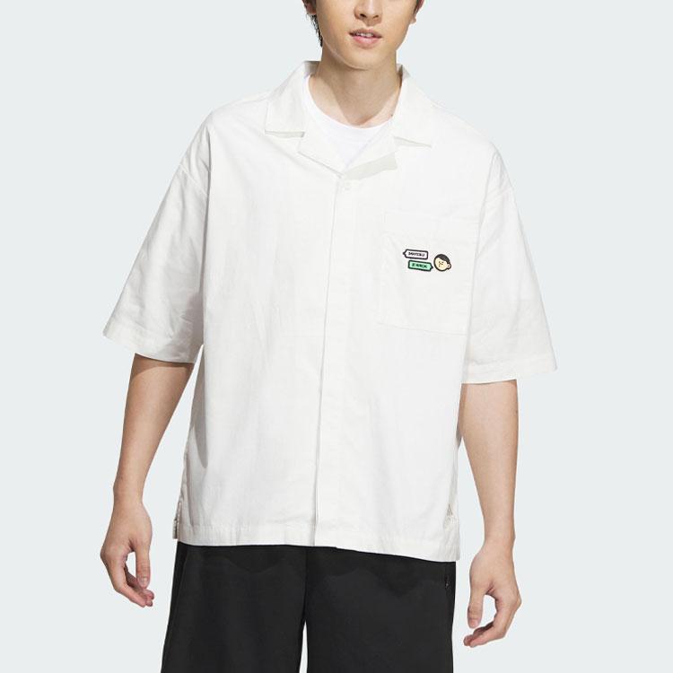 adidas Совместный бренд X Seebin SS23, однобортная однобортная рубашка с короткими рукавами и принтом логотипа, топы унисекс, розовый, белый IA8100
