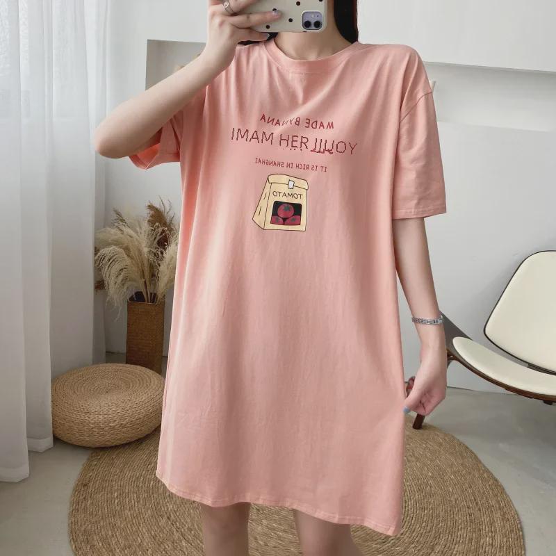 Maternity and Nursing Summer T-Shirts: Fashionable, Loose-Fit, Short-Sleeve Mid-Length Dresses with Printed Designs