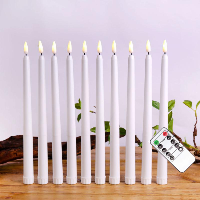 Christmas LED Long Candle Light Remote Control Flame Lamp Warm White Flameless Taper Candles Wedding Party Table Halloween Decor