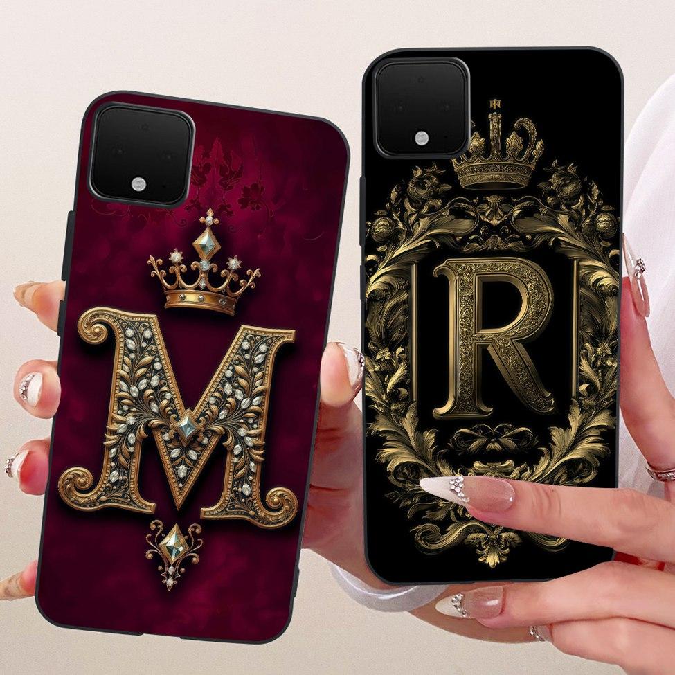 For Google Pixel XL4 Case Silicone Luxury Crown A-Z Letters 2D Flat Pattern Soft Casing For Google Pixel 4 XL G020 G020P Cover