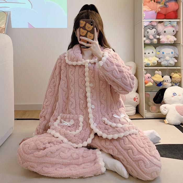 Уютная флисовая женская пижама больших размеров: Милый зимний кардиган с плюшевым коралловым принтом