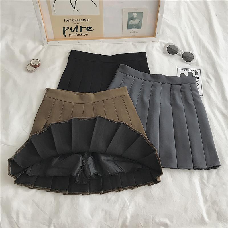 Summer Spring Fashion Femlae Girl's Skirts Zipper Solid A-line Mini Skirts Casual Pleated Skirt Women Skirts