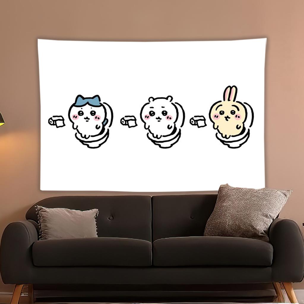 Hachiware Kawaii UsaGi Cute Chiikawa Cartoon Y2k Tapestry Room Decoration Home Decor Bedroom Wall Hanging Fabric