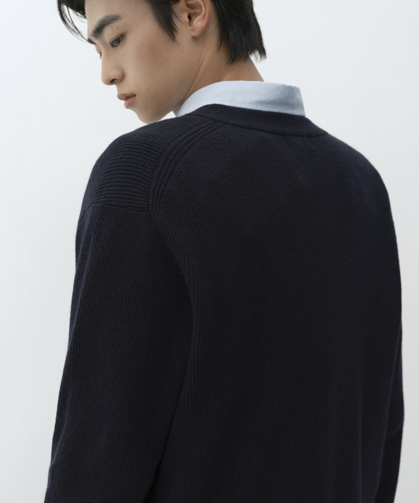 MUSINSA STANDARD [Victoria Wool] Minimal Ribbed V-Neck Knit [Navy]