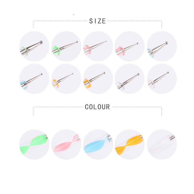 Nail Art Pen Set: 5 Acrylic Double-Ended Dotting Pens with Spiral Rod and Dotting Needle for Rhinestones