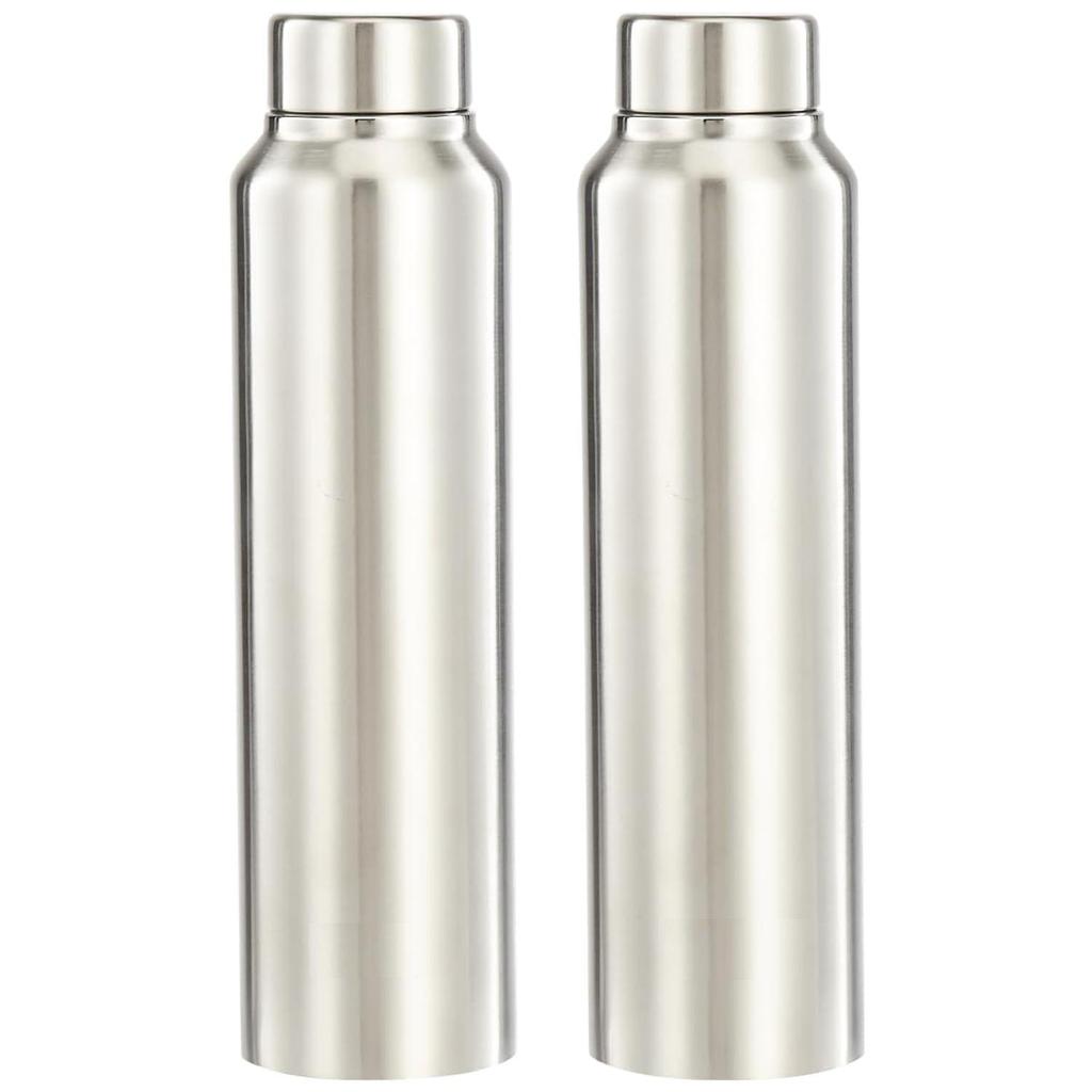 Stainless Steel Water Bottle (Pack of 2) | BIS-Approved | 900ml (Silver Steel Finish)