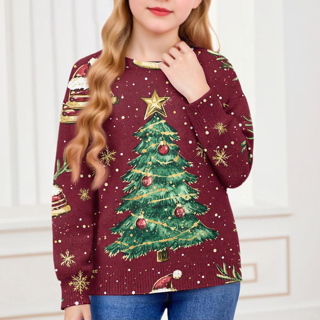 Christmas Day Sweatshirts For Children Boys And Girls Knit Sweater Cute Shirt Fall Crewneck Pullover Tops