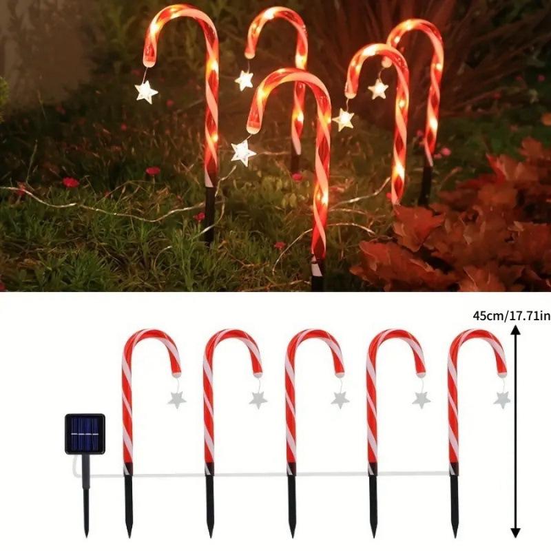 Cross-border Christmas Solar Star Candy Cane Lights for Outdoor Garden and Lawn