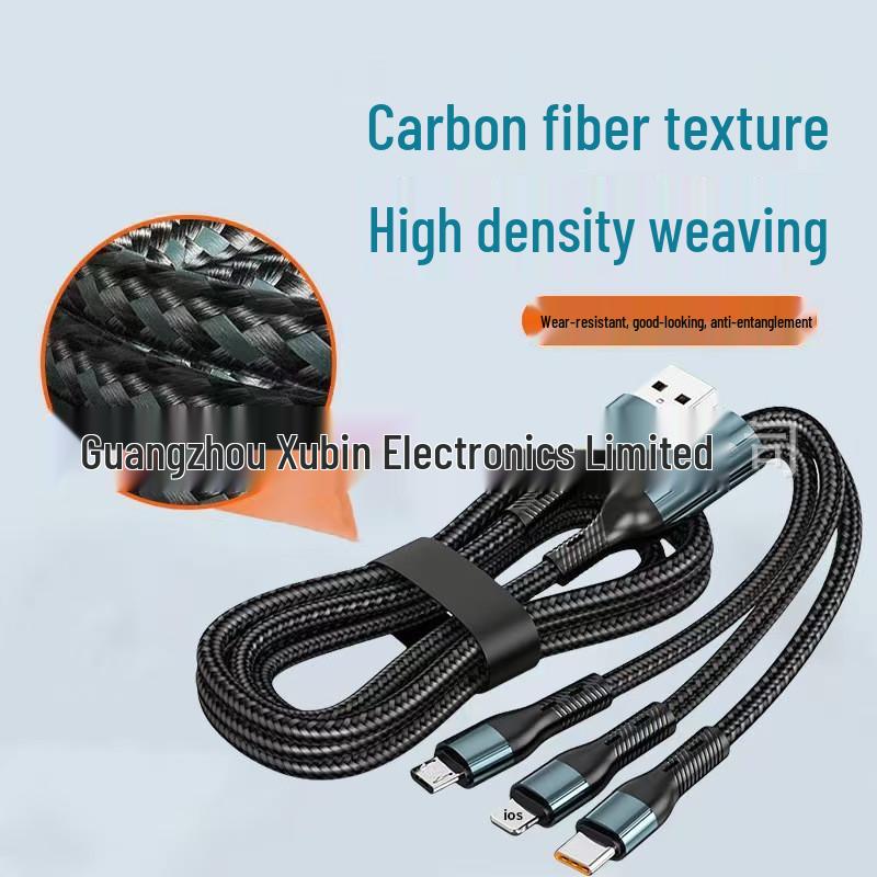 120W Braided 3-in-1 Charging Cable for iPhone, Android, and Type-C Devices