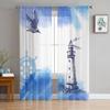 Watercolor Lighthouse Sea Bird Rudder Sheer Curtains for Living Room Decoration Window Curtains Kitchen Tulle Voile Curtains
