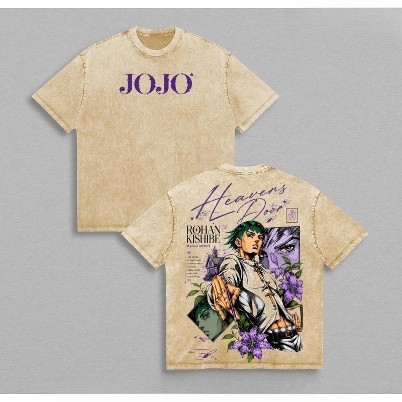 Аниме JoJo's Bizarre Adventure Рохан Кисибэ Графическая Футболка Мужская Женская Оверсайз Футболка Стиранный Хлопок Футболка Харадзюку Мужская Футболка