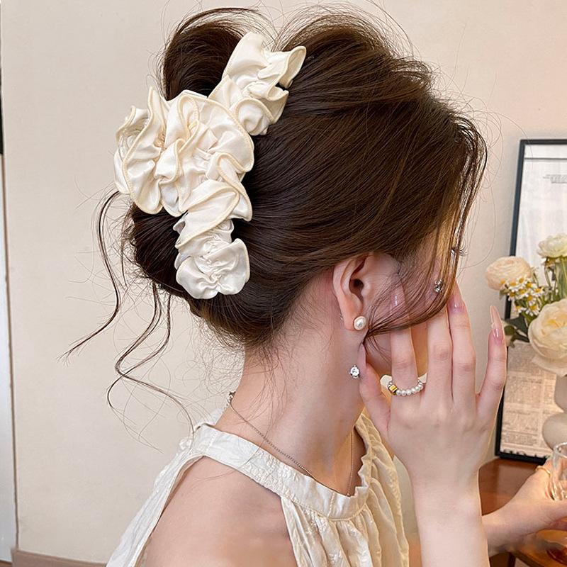 Acrylic Fabric Pleated Lace Hairpin Niche Simple Back Head Grab Clip Light Luxury High Sense Exquisite Hair Accessories Women