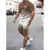 2 Piece Men's Fashion Summer Resort Clothing Set, Men's Gradient Short Sleeve T-Shirt and Pocket Drawstring Shorts Set