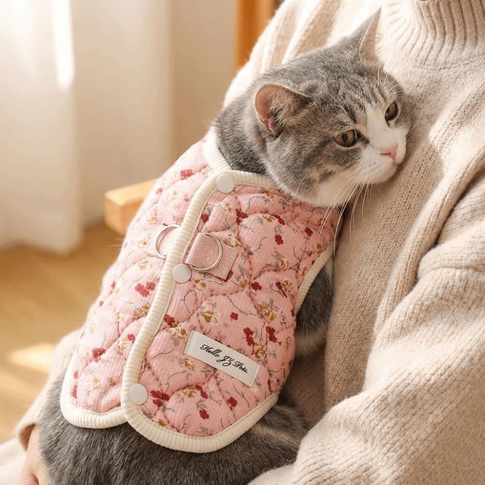 Floral Print Dog Winter Coat Autumn Winter Cat Winter Vest Durable Two-Leg Pet Outfit Daily Wear