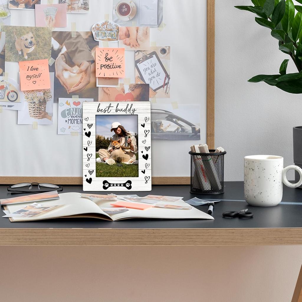 Dog Picture Frame 4x6, Dog Gifts Wooden Picture Frame, Dogs Photo Frames, DogFrame, Gifts for DogLovers, Best Buddy PetDog Decorative Photo Frames