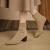 935-9 European and American Pointed Knitted Cotton Short Women's Boots Thick Heel Thin Boots High Heel Women's Boots Autumn and Winter Boots