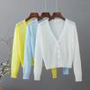 Женский весенне-летний солнцезащитный повседневный вязаный кардиган с V-образным вырезом, однобортный, с ажурной вязкой, тонкое пальто