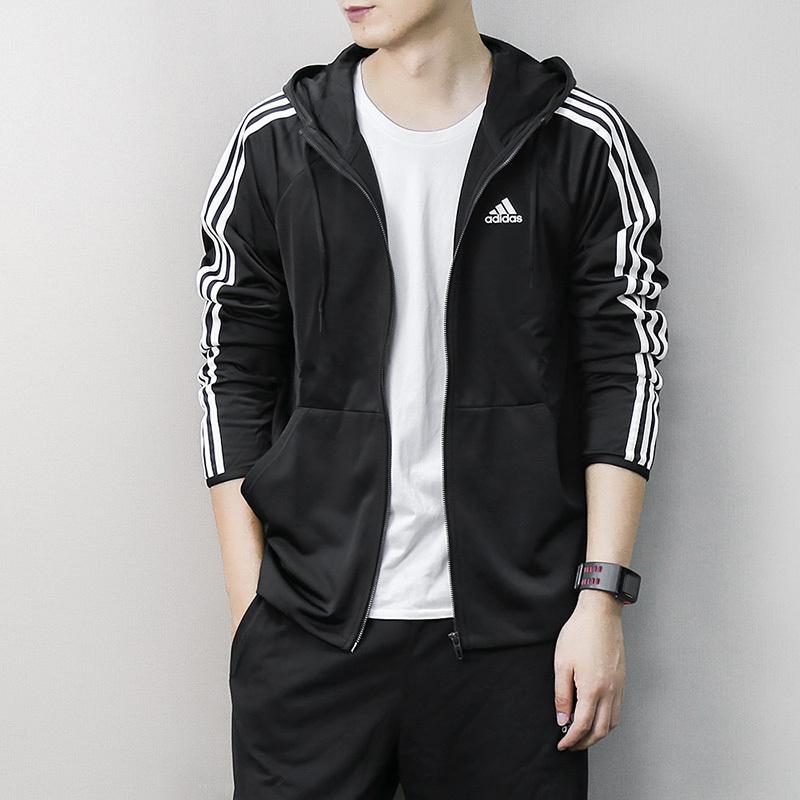 adidas D2M Логотип Вязаная Толстовка с Капюшоном в Полоску с Длинным Рукавом Мужские Куртки Черный Белый BK4063