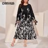 Plus Size Women's Autumn Print Pullover Style Commuter Long Dress