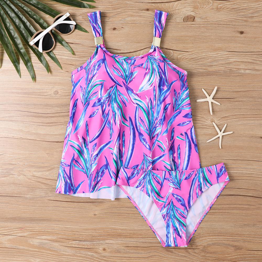 Плюс Размер Женская мода сексуальный круглый вырез темно-вишневые цветы бикини комплект облегающий пляжный купальник из двух частей