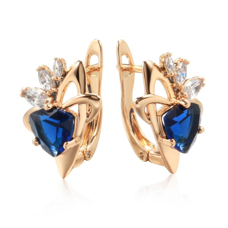 Женские серьги-капли Kinel темно-синего цвета с цирконием, розовое золото, свадебные изысканные украшения