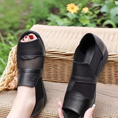 2025 лето новые сандалии для будущих мам женская обувь мягкая кожа мягкая подошва танкетка толстая подошва с открытым носком сандалии для пожилых женщин