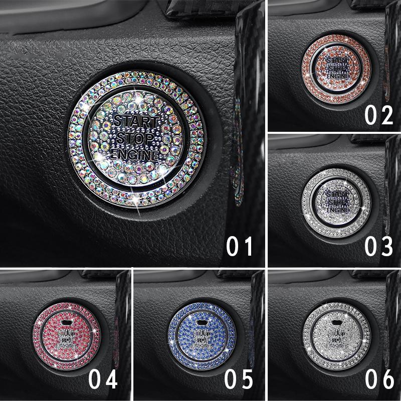 Набор из 2 предметов, кнопка запуска автомобиля, алмазные наклейки с внешним кольцом, декор, круглые планки, защитный чехол, блестящий автомобиль
