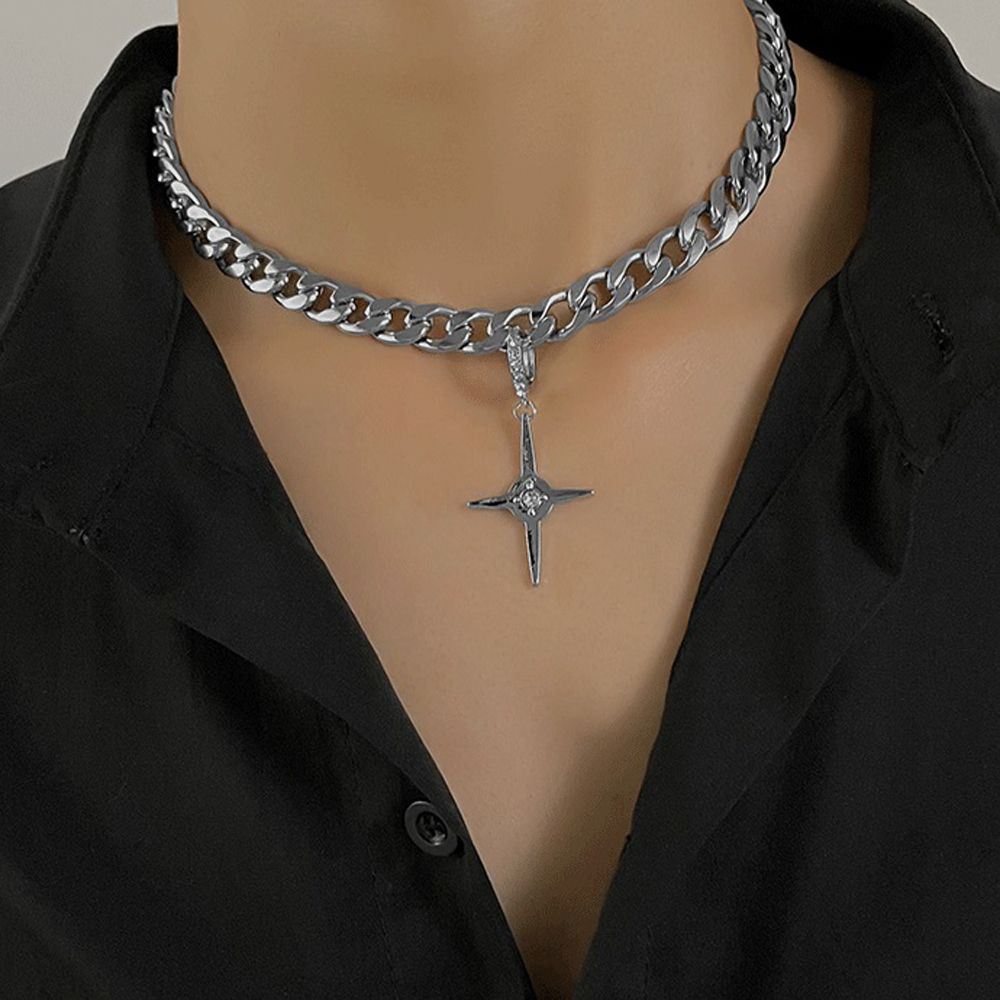Simple Handsome Punk Fashion Hiphop Clavicle Chain Korean Style Necklace Man Necklace Cross Pendant