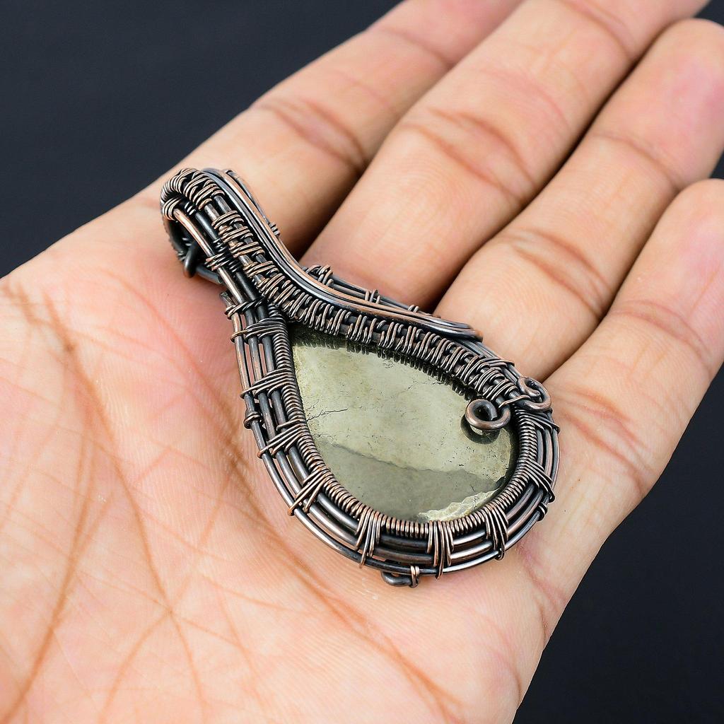 Золотой апачский пирит, драгоценный камень, чистая медная проволока, обернутая подвеской ручной работы, ювелирные изделия