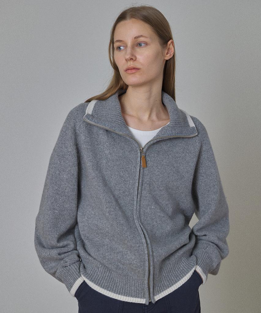 LAMINEZ Back Logo Knit Zip-Up - Grey